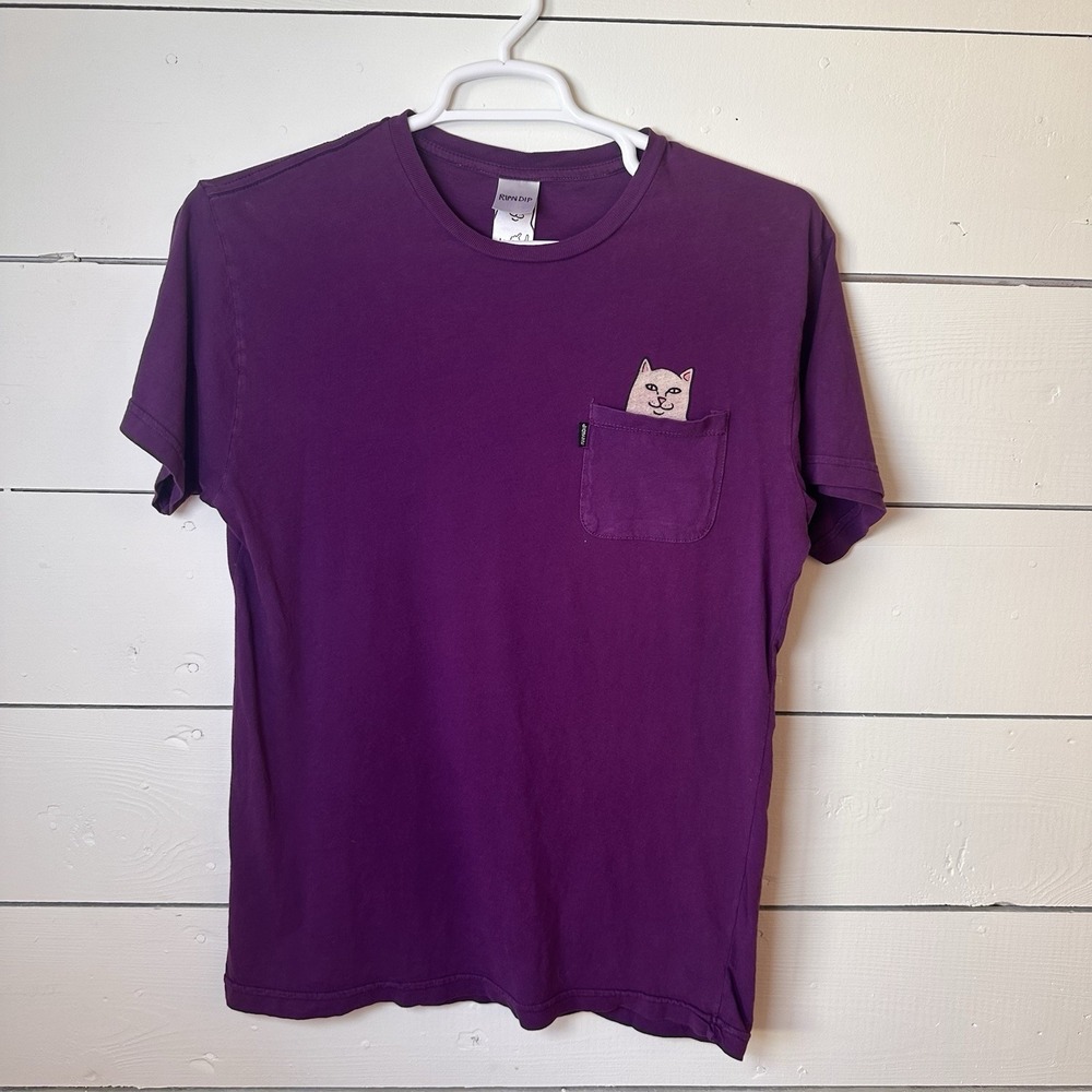 Rip N Dip Lord Nermal Pocket Tee L Purple Shirt Cat Casual Skater Punk Novelty